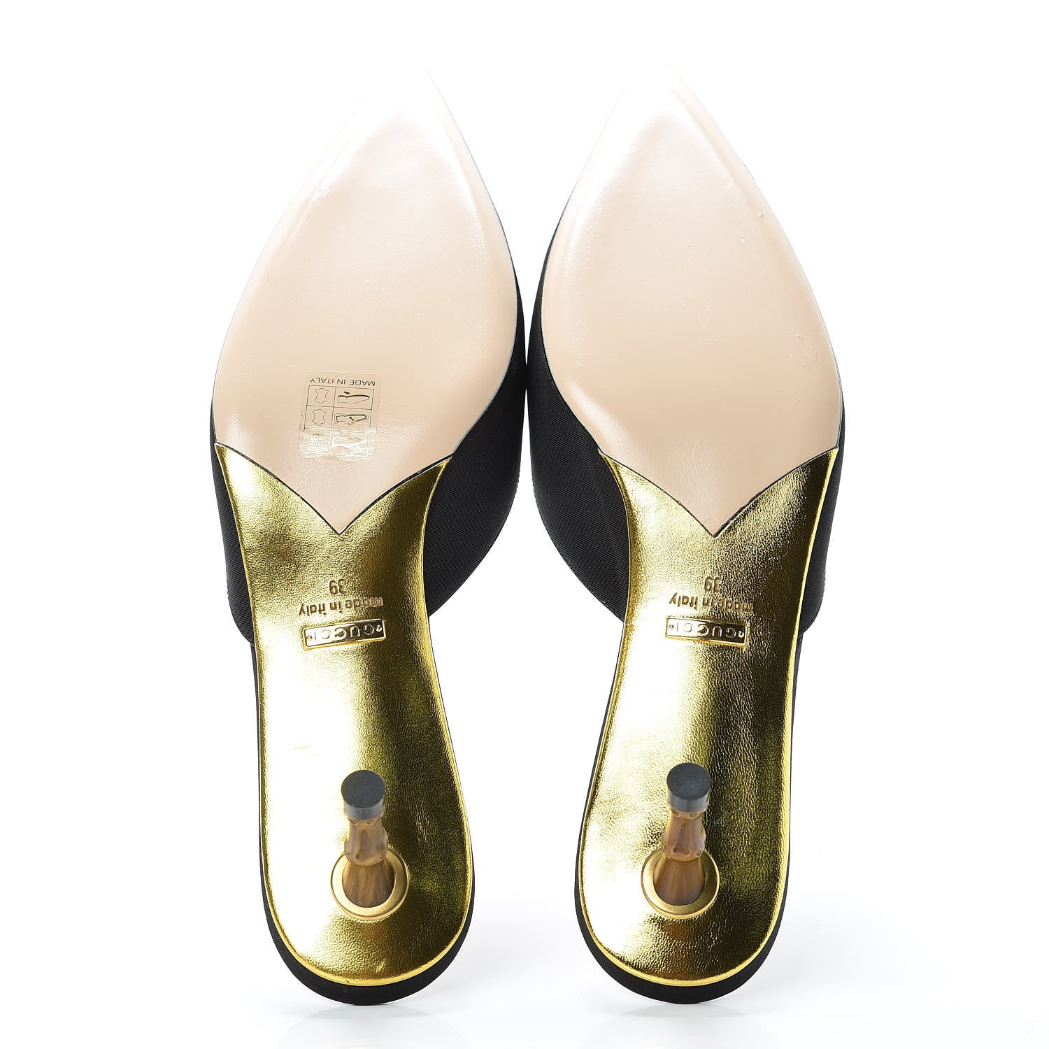 Gucci Moire Silk Crystal Logo Embellished Mules 39 Black 5 of 8