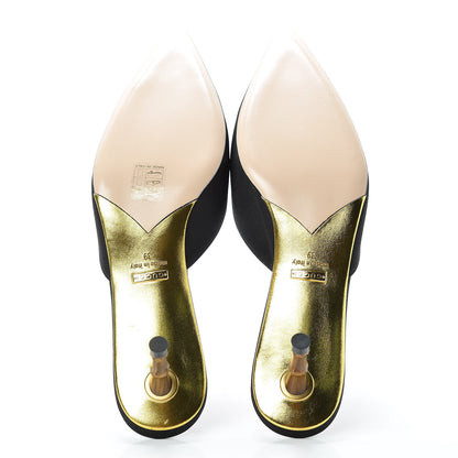 Gucci Moire Silk Crystal Logo Embellished Mules 39 Black 5 of 8