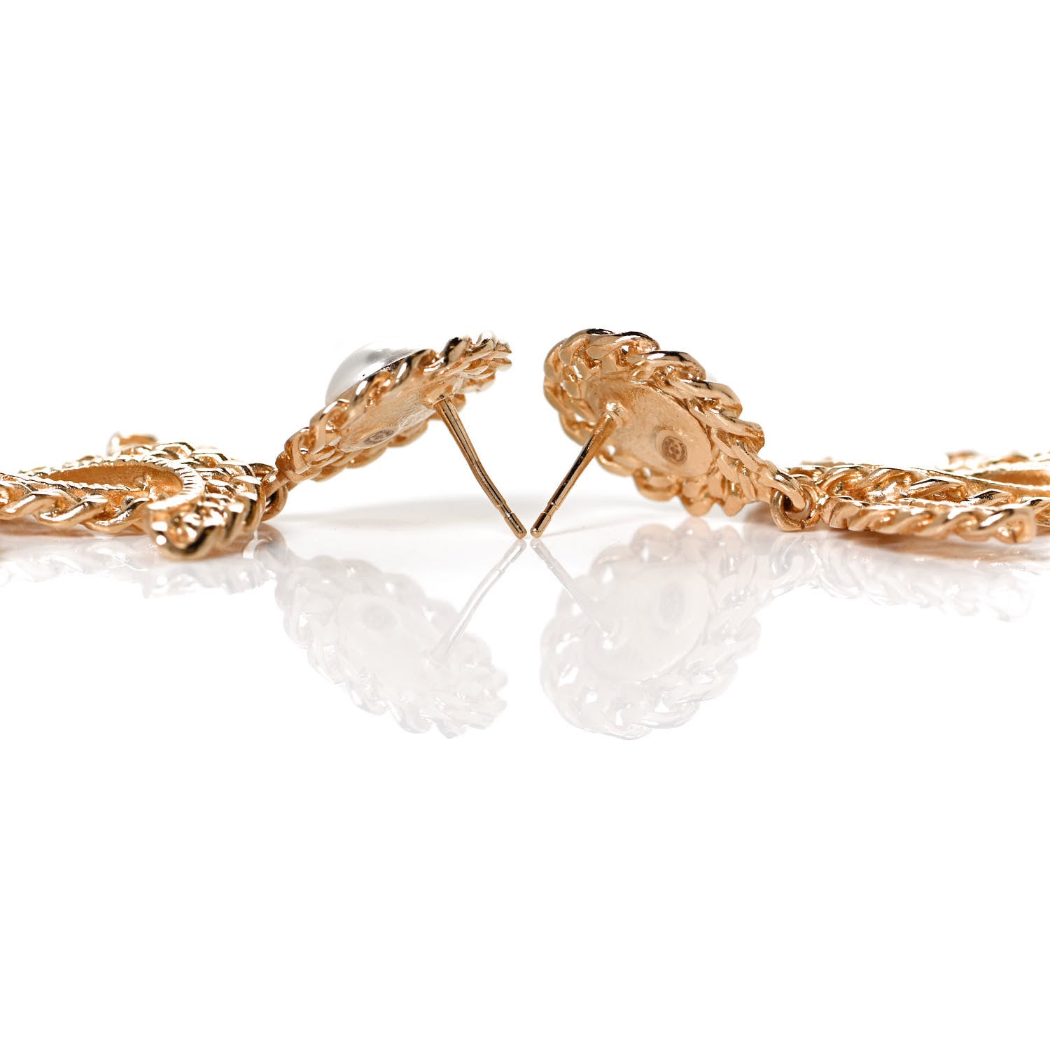 Chanel Metal Pearl CC Chain Drop Earrings Gold 4 of 6