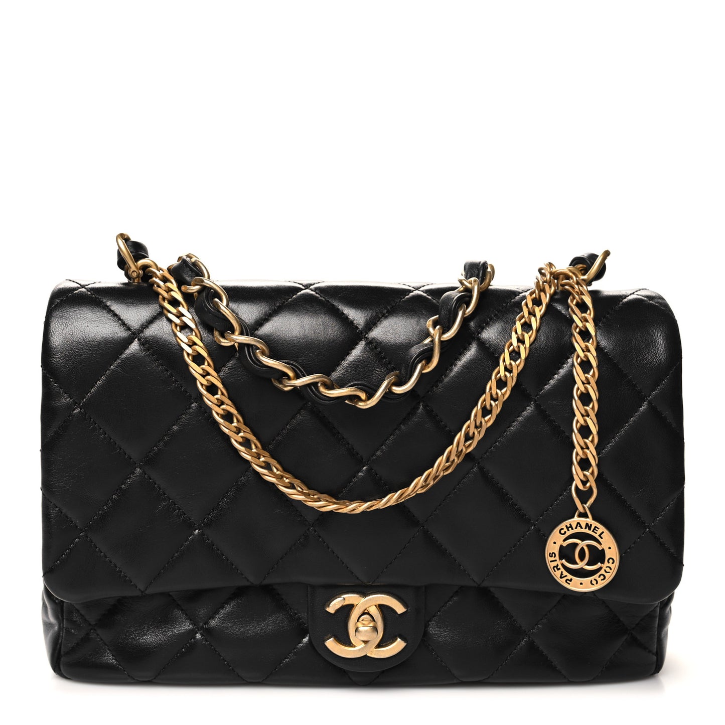 Lambskin Quilted Fancy Jewel Flap Black