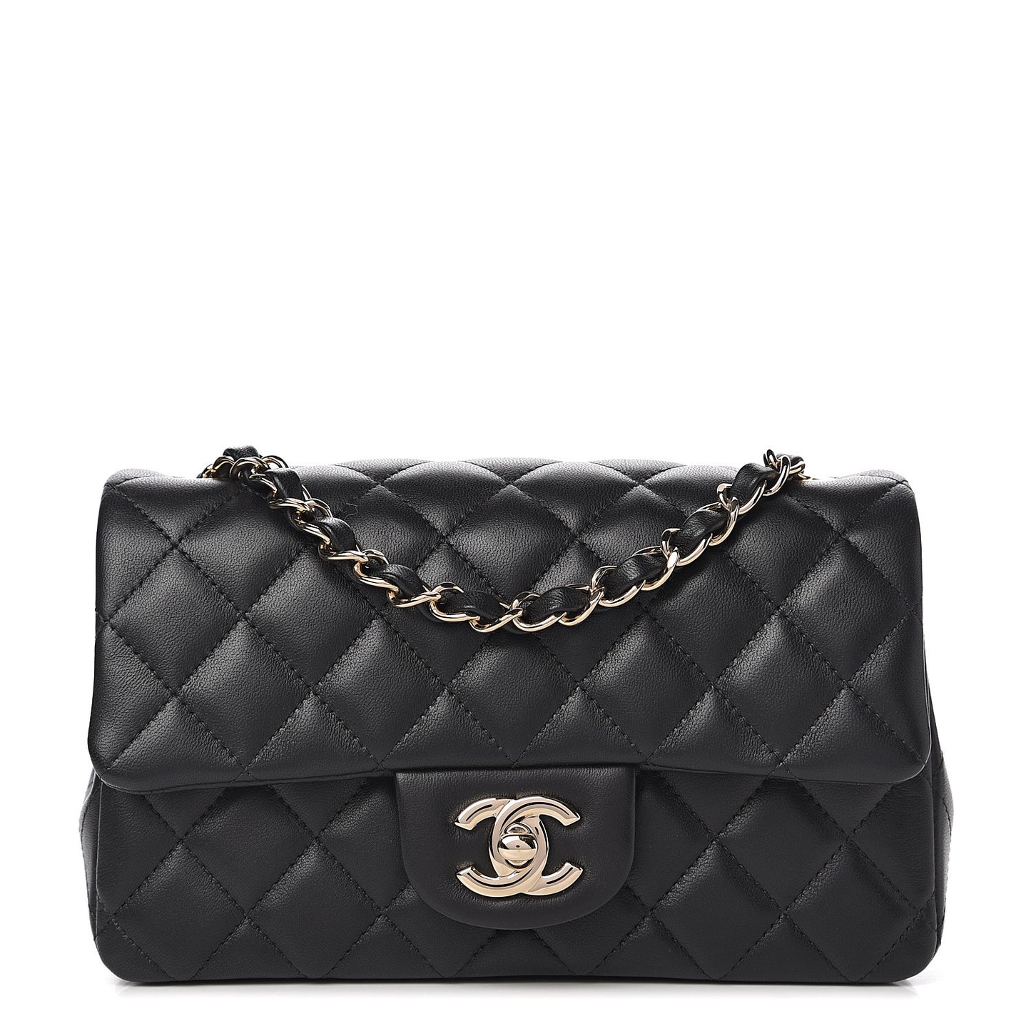 Lambskin Quilted Mini Rectangular Flap Black