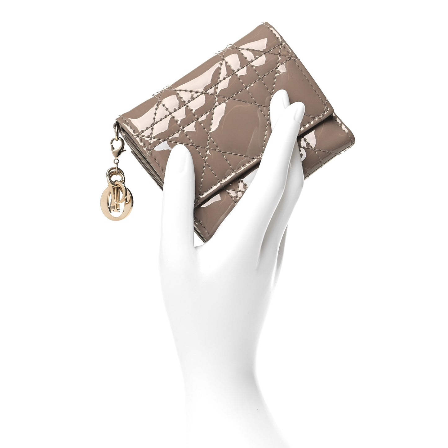 Patent Cannage Lady Dior Lotus Wallet Warm Taupe