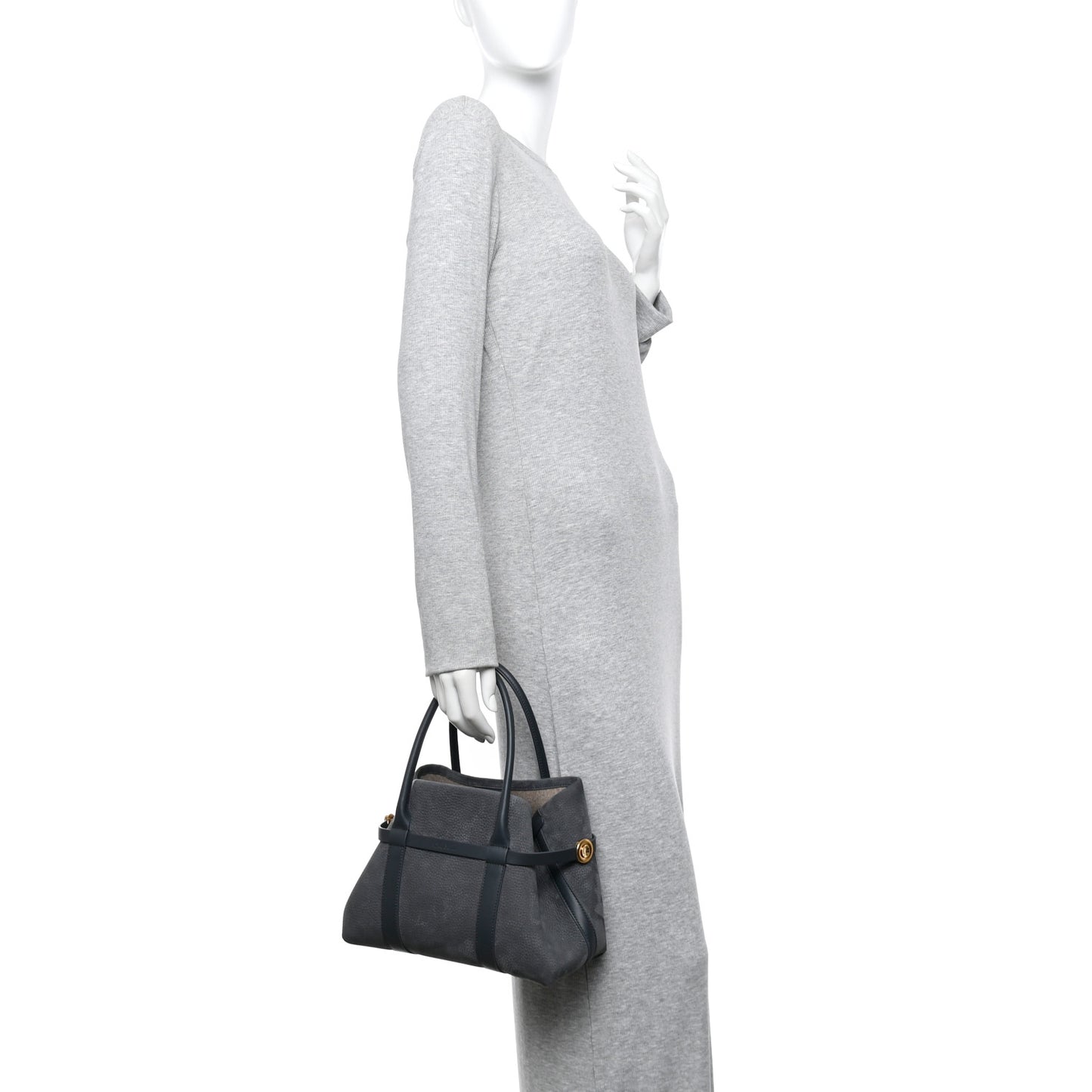 Nubuck Grained Calfskin Small Ghiera Shopper Tote Blue Navy