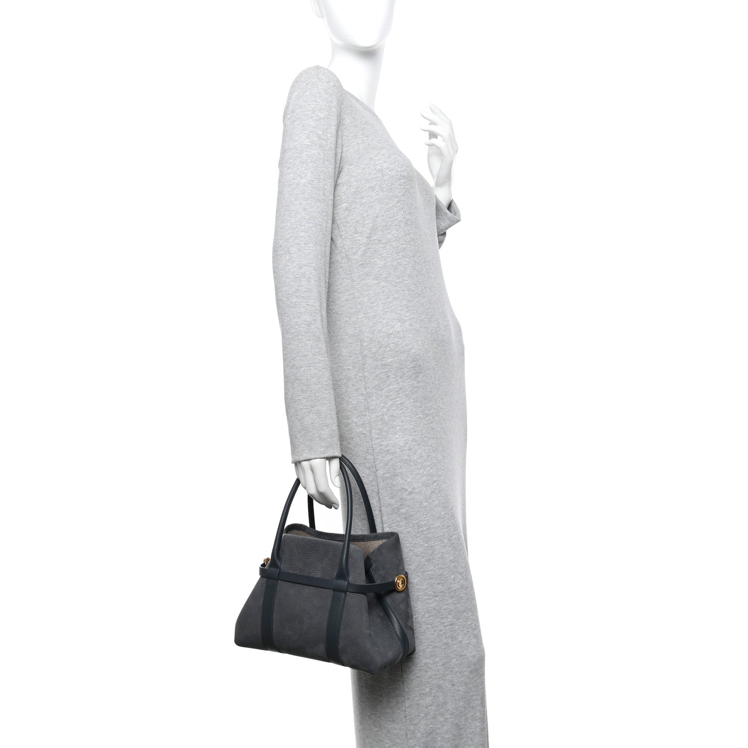 Loro Piana Nubuck Grained Calfskin Small Ghiera Shopper Tote Blue Navy 2 of 11