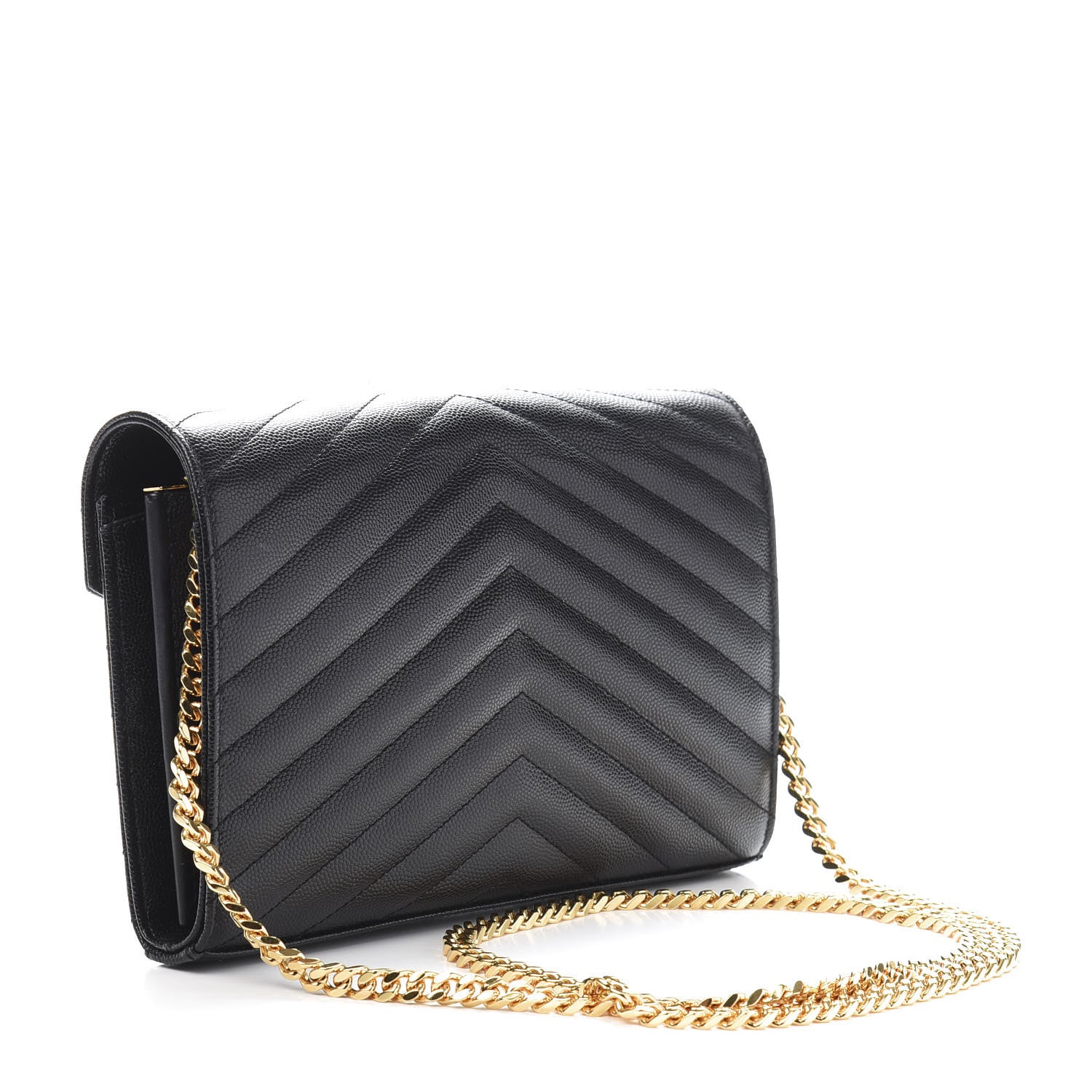 Saint Laurent Grain De Poudre Matelasse Chevron Monogram Chain Wallet Black 3 of 10