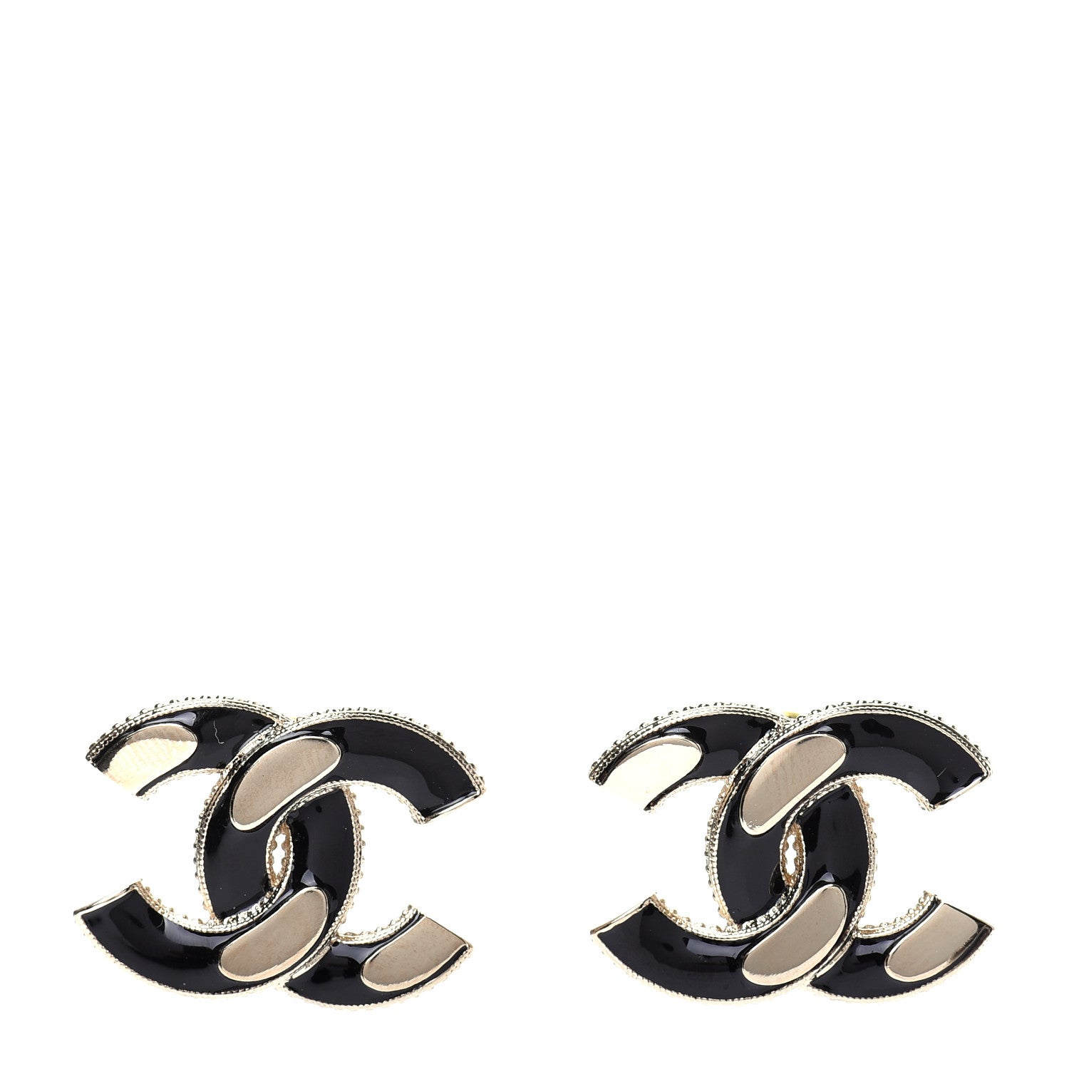 Chanel Enamel CC Earrings Black Gold 1 of 5