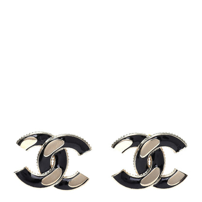 Chanel Enamel CC Earrings Black Gold 1 of 5