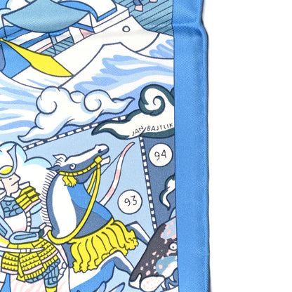 Hermes Silk L'Epopee D'Hermes Detail Scarf 70 Bleu Orange White 5 of 5