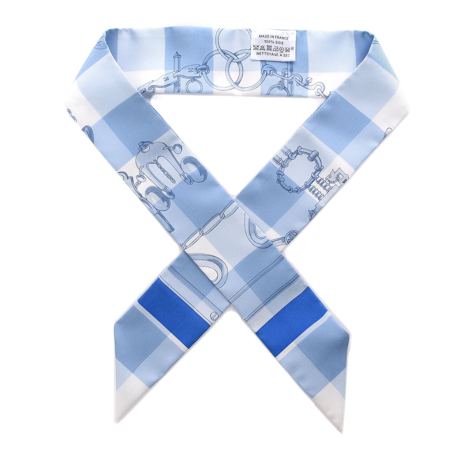 Hermes Silk Mors Et Gourmettes Vichy Twilly Ciel Bleu Azur Blanc 1 of 5