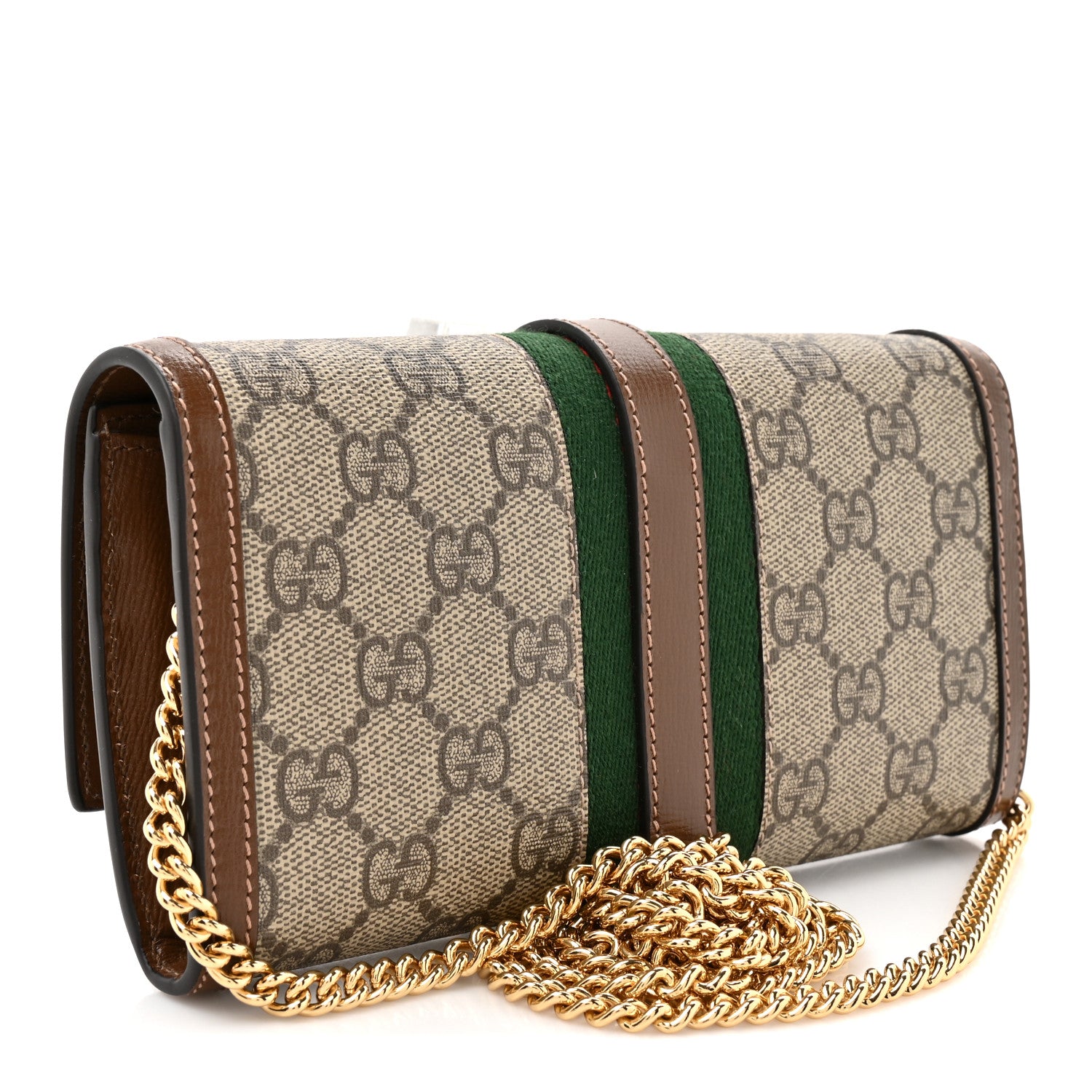 Gucci GG Supreme Monogram Azalea Calfskin Web Jackie 1961 Chain Wallet Beige Ebony Brown Sugar 3 of 12