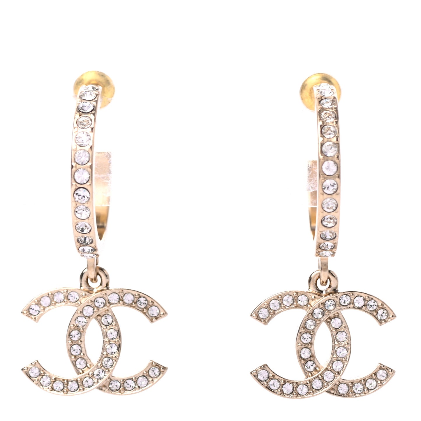 Crystal Lock Symbols CC Hoop Drop Earrings Gold