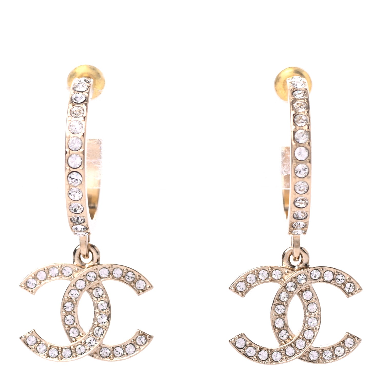 Chanel Crystal Lock Symbols CC Hoop Drop Earrings Gold 1 of 4