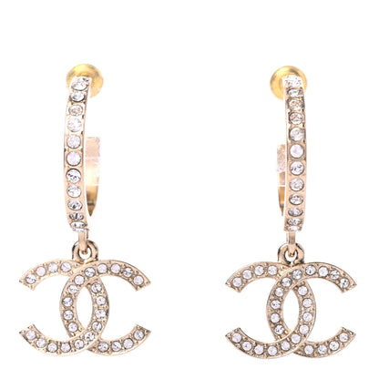 Chanel Crystal Lock Symbols CC Hoop Drop Earrings Gold 1 of 4