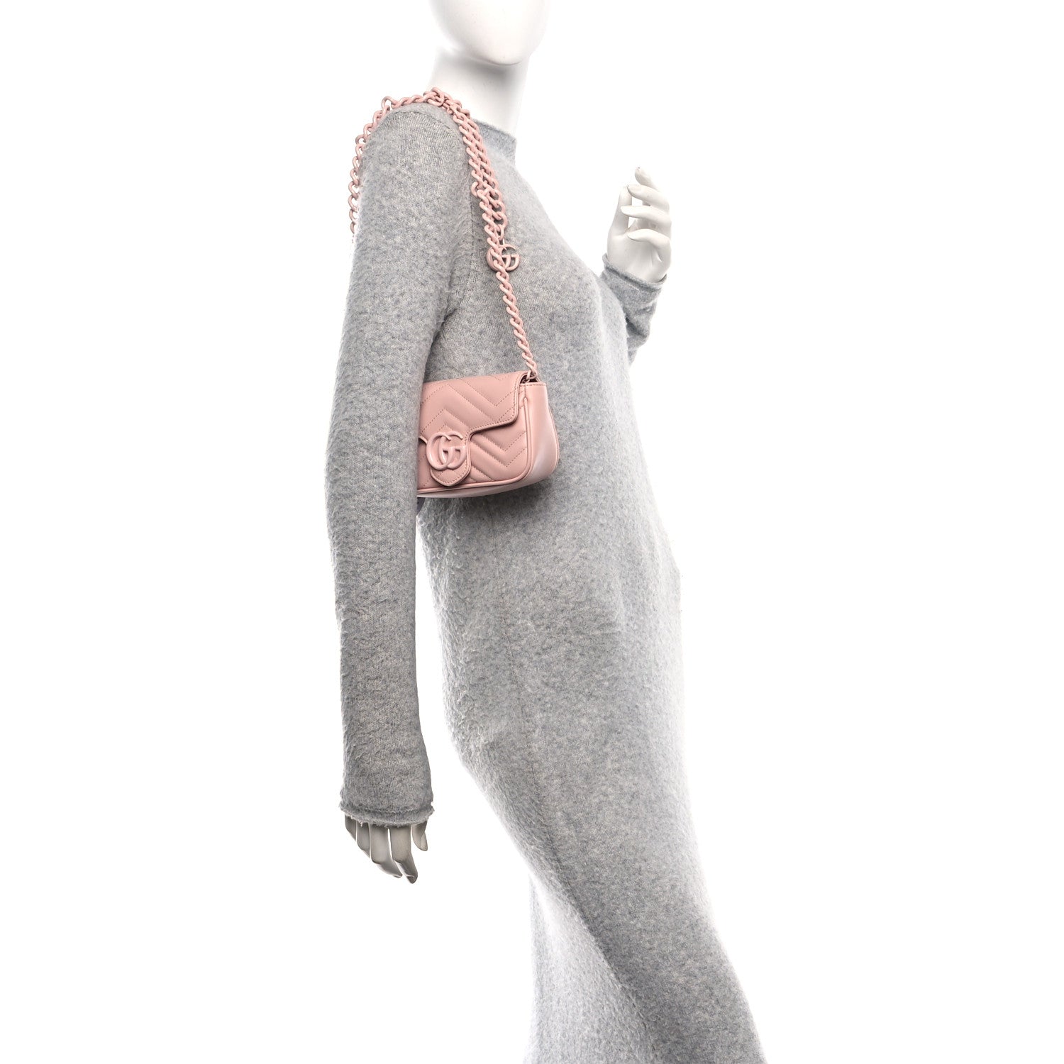 Gucci Calfskin Matelasse Monochrome GG Marmont Chain Belt Bag Perfect Pink 2 of 11