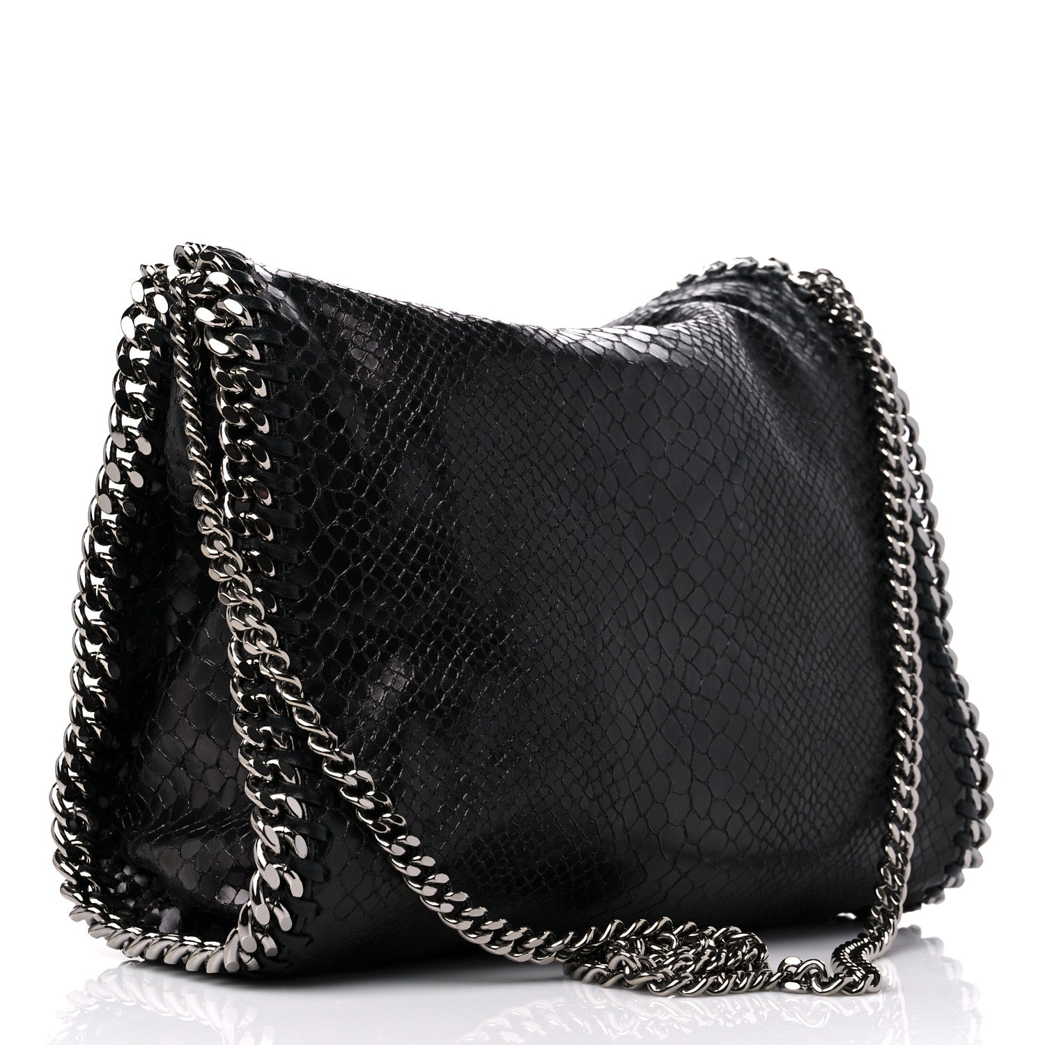 Stella McCartney Metallic Faux Snakeskin Small Falabella Fold Over Tote Black 2 of 7