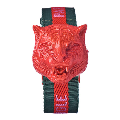 Gucci Stainless Steel Nylon 32mm Le Marche Des Merveilles Tiger Quartz Watch Red 1 of 8