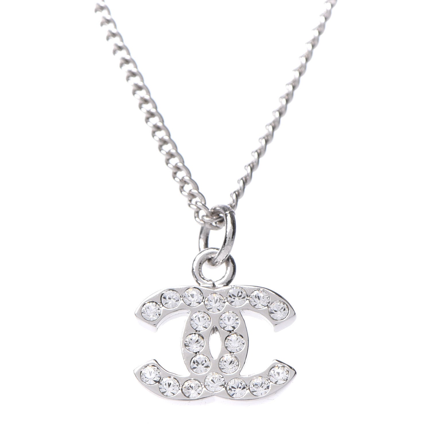 Chanel Crystal CC Necklace Silver 4 of 7