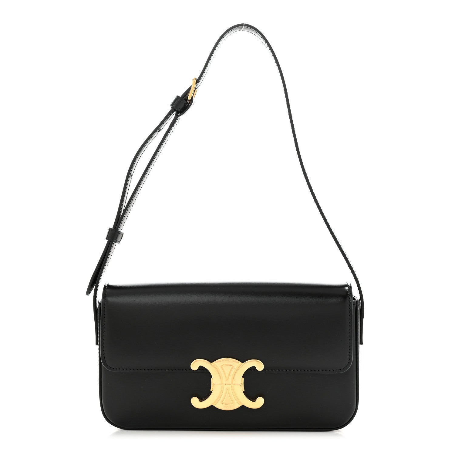 Celine Shiny Calfskin Triomphe Shoulder Bag Black 1 of 15