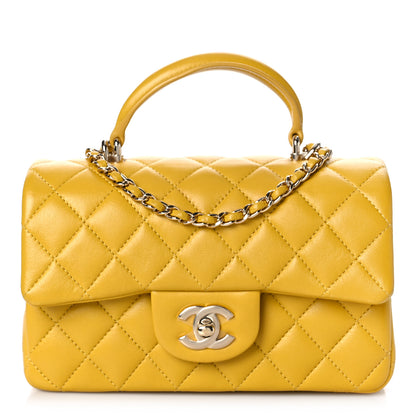 Chanel Lambskin Quilted Mini Top Handle Rectangular Flap Yellow 1 of 8