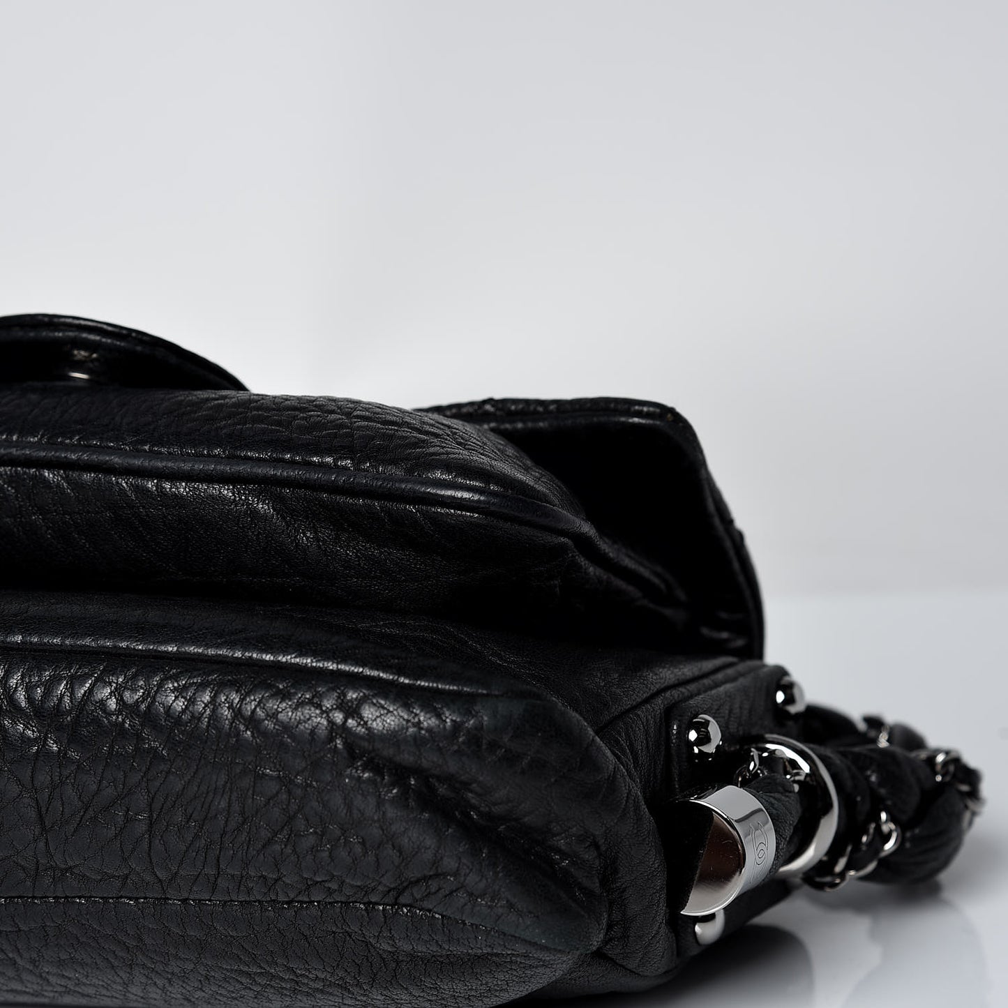 Distressed Lambskin Small Lady Braid Flap Black