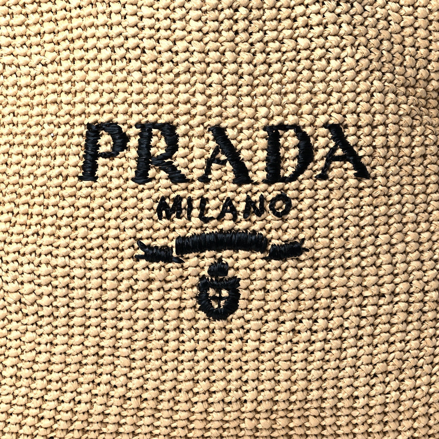 Prada Yarn Raffia Effect Crochet Embroidered Logo Tote Naturale 8 of 10