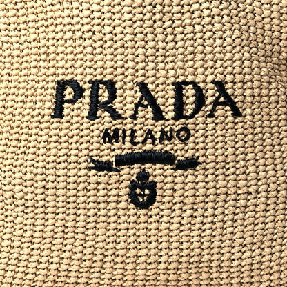 Prada Yarn Raffia Effect Crochet Embroidered Logo Tote Naturale 8 of 10