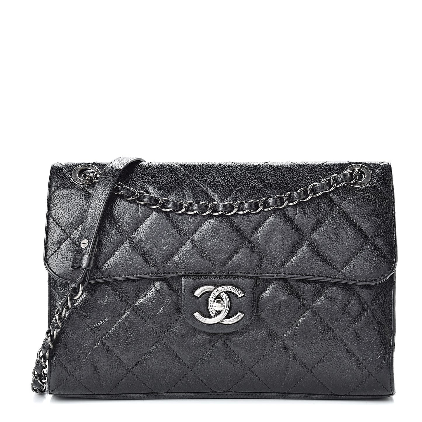 Crumpled Grained Calfskin Medium CC Crave Flap Black