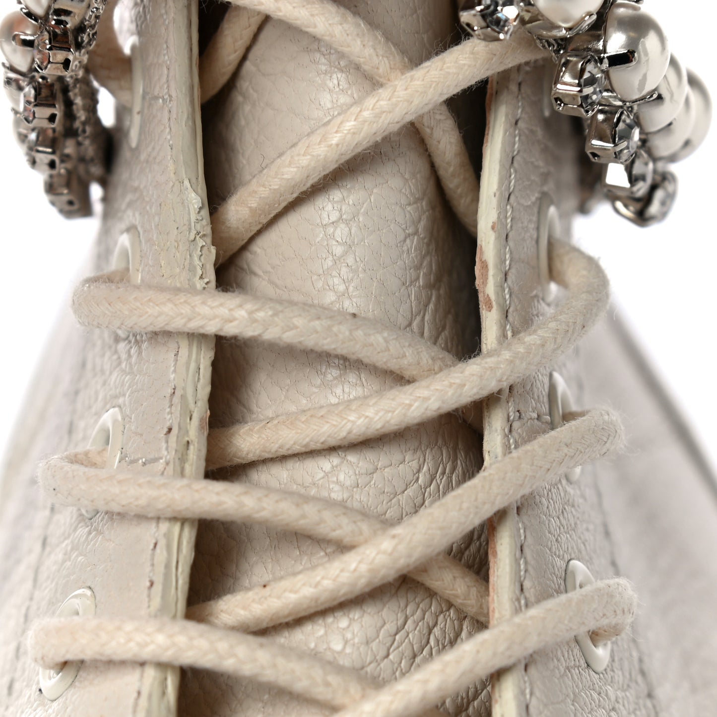 Goatskin Pearl Embellished Cruz Combat Boots 38.5 White