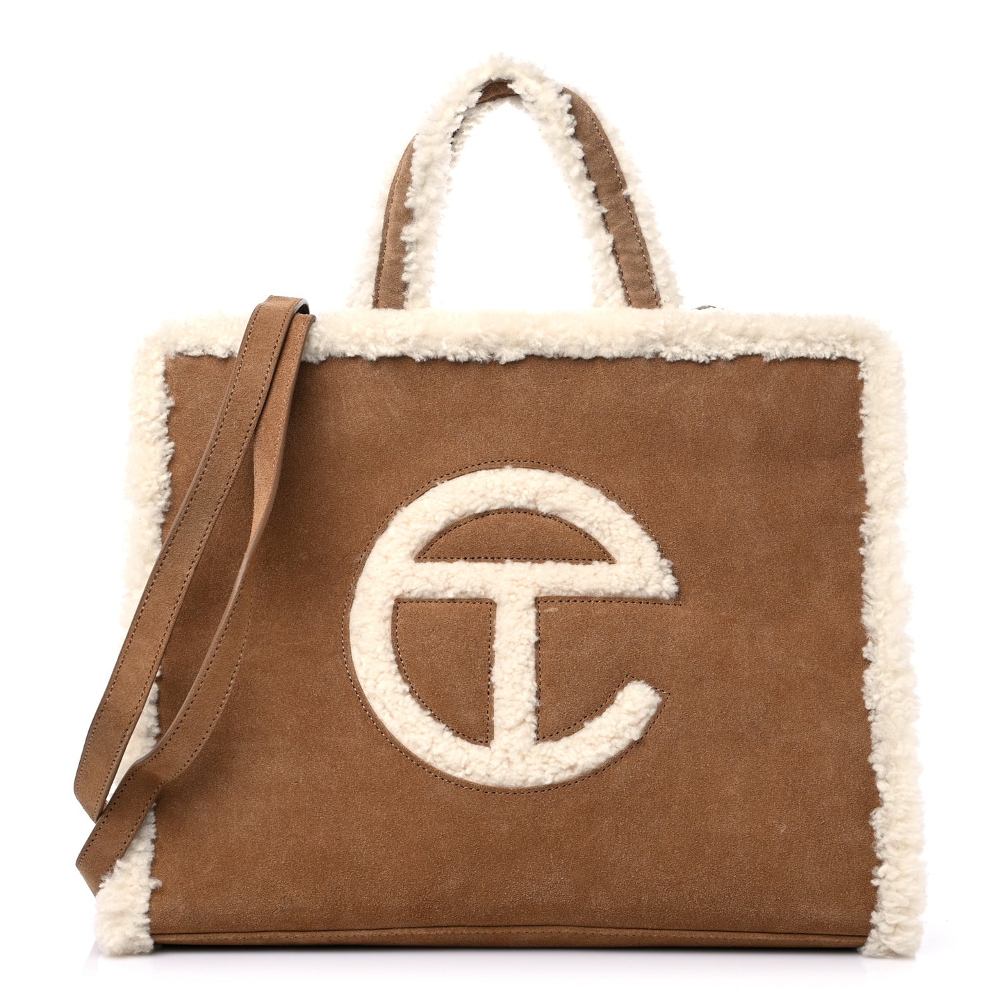 X UGG Suede Shearling Medium Shopping Bag Chestnut
