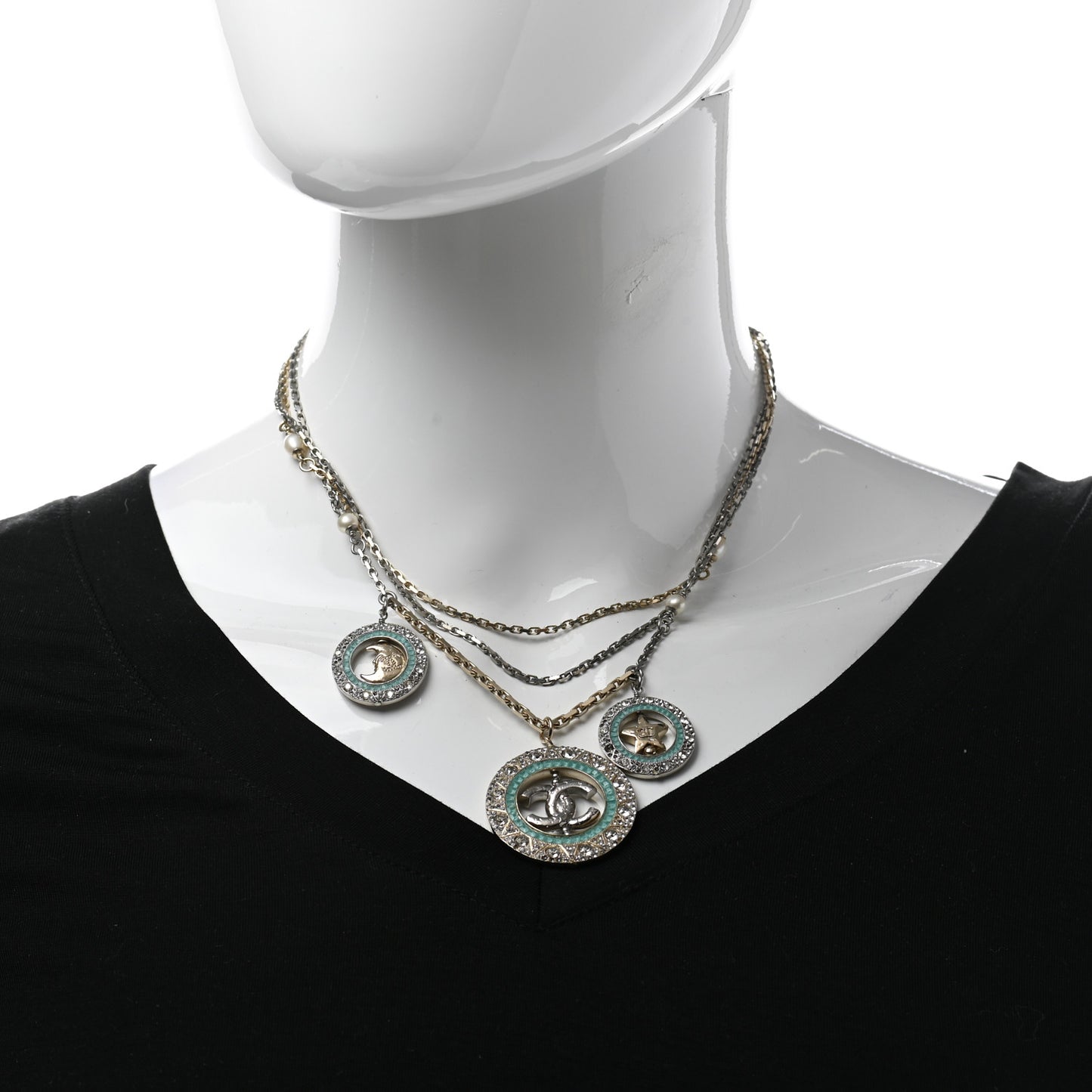 Ruthenium Crystal Pearl CC Star Moon Circle Necklace Silver Gold Turquoise