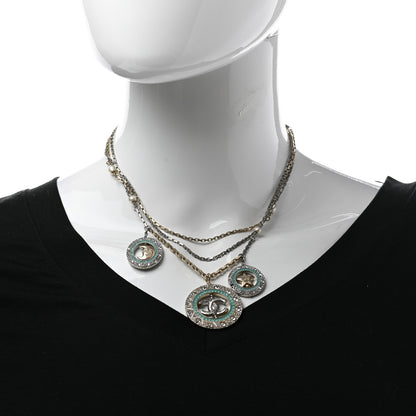Chanel Ruthenium Crystal Pearl CC Star Moon Circle Necklace Silver Gold Turquoise 2 of 6
