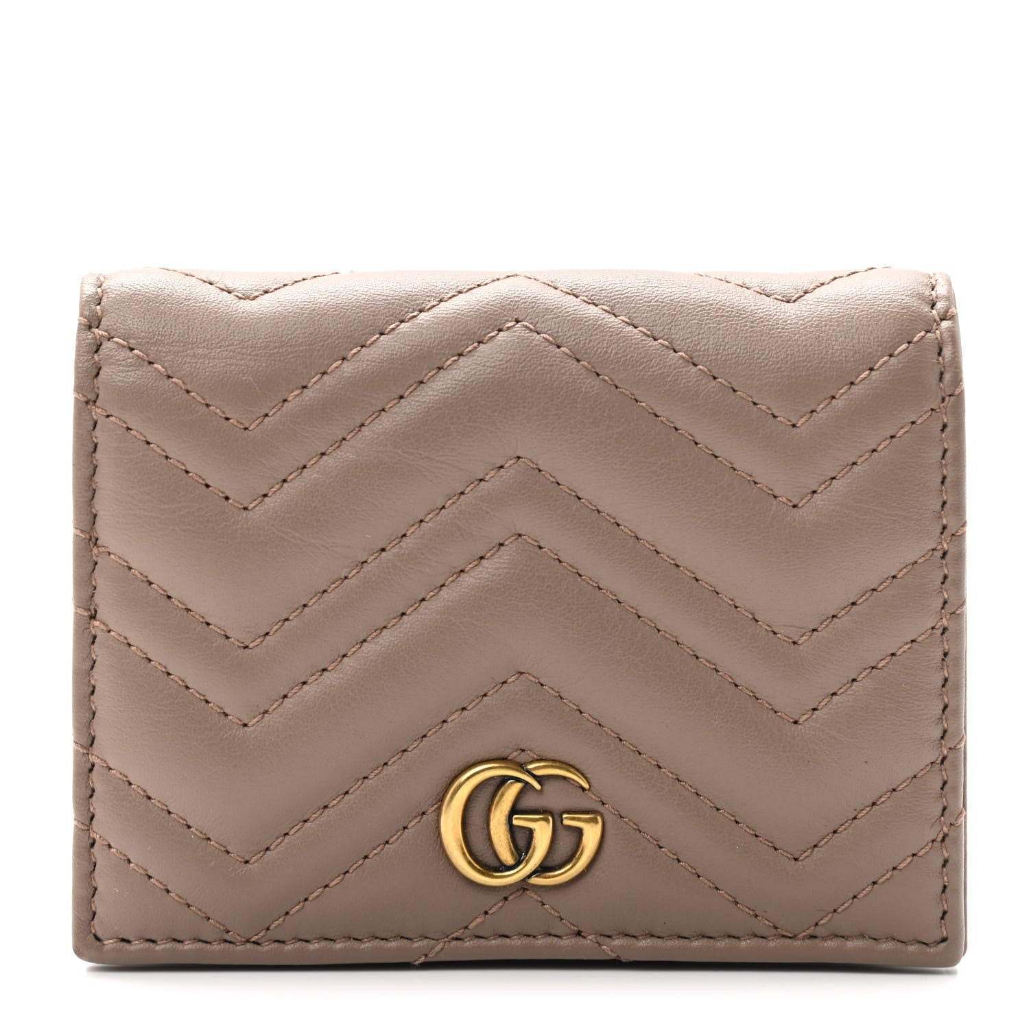 Gucci Calfskin Matelasse GG Marmont Card Case Wallet Porcelain Rose 1 of 7