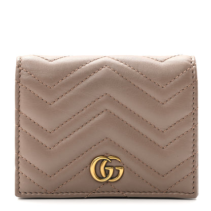 Gucci Calfskin Matelasse GG Marmont Card Case Wallet Porcelain Rose 1 of 7
