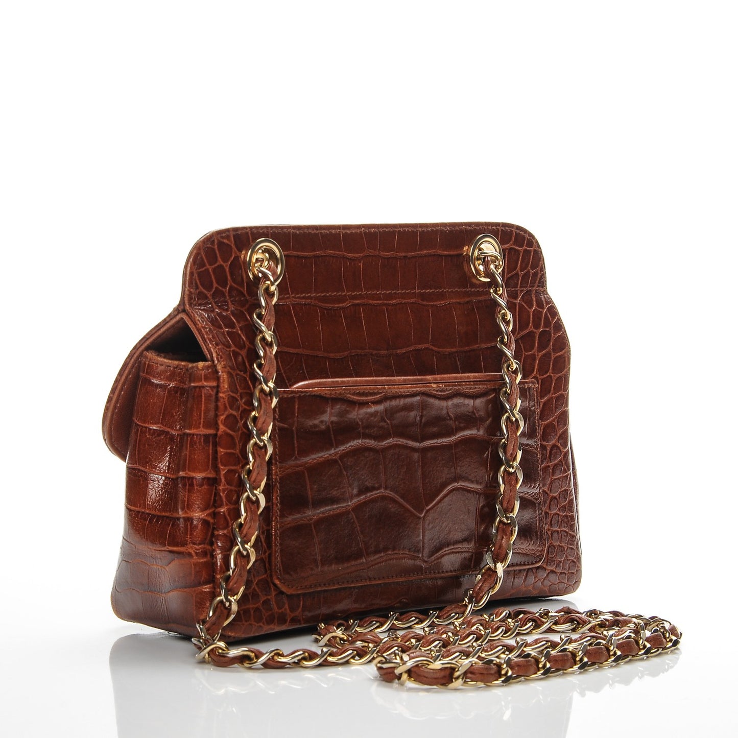 Alligator Mini Flap Shoulder Bag Brown