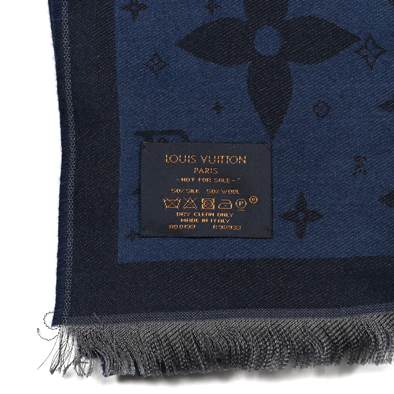 Louis Vuitton Silk Wool Monogram Scarf Blue 3 of 3
