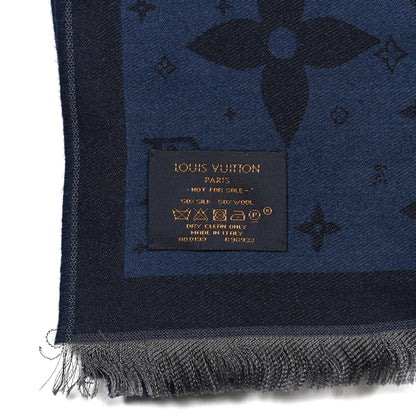 Louis Vuitton Silk Wool Monogram Scarf Blue 3 of 3