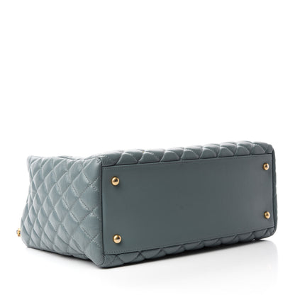Chanel Aged Calfskin Quilted Coco Handle Shopping Tote Blue 4 of 11