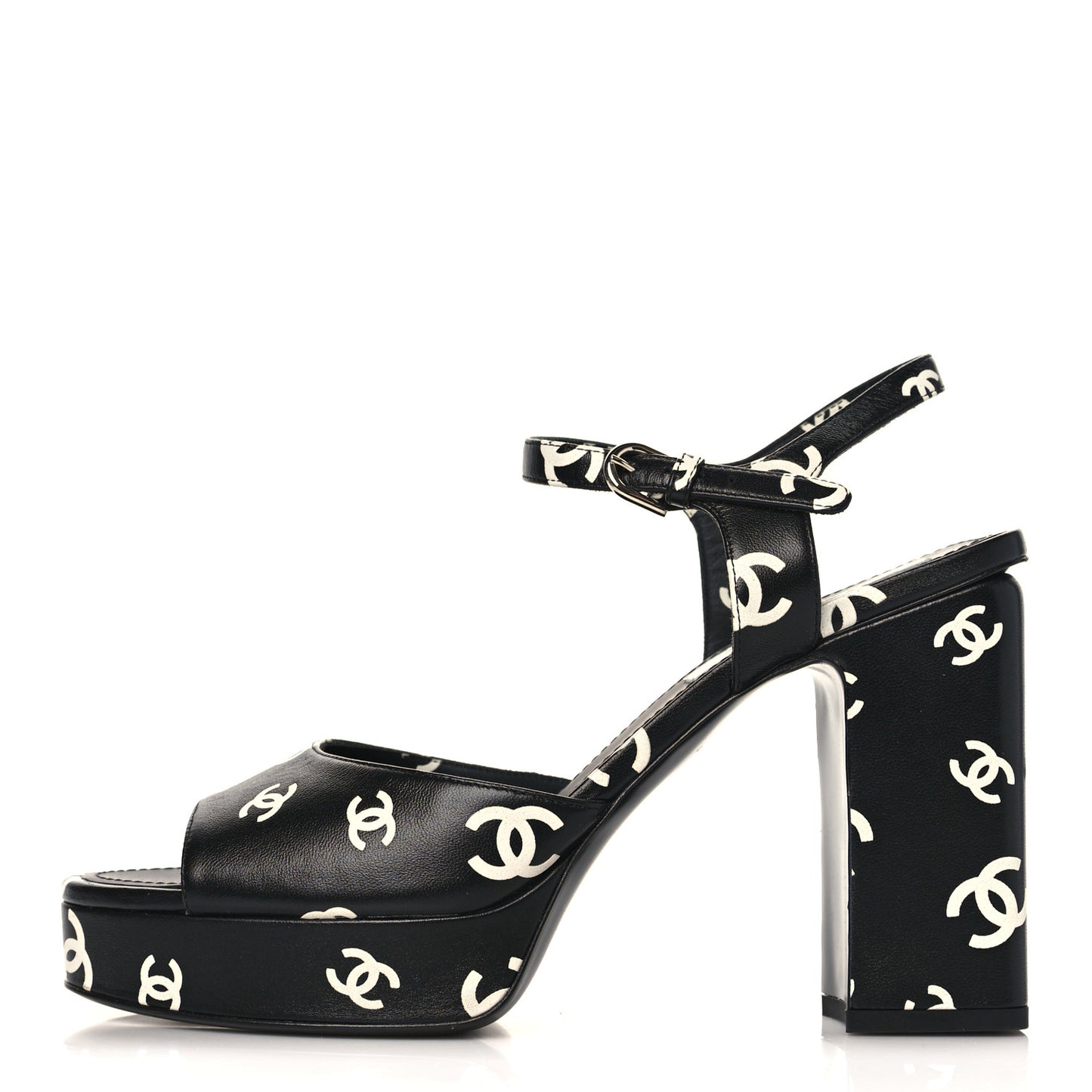 Printed Lambskin Coco Beach Platform Sandals 40 Black White