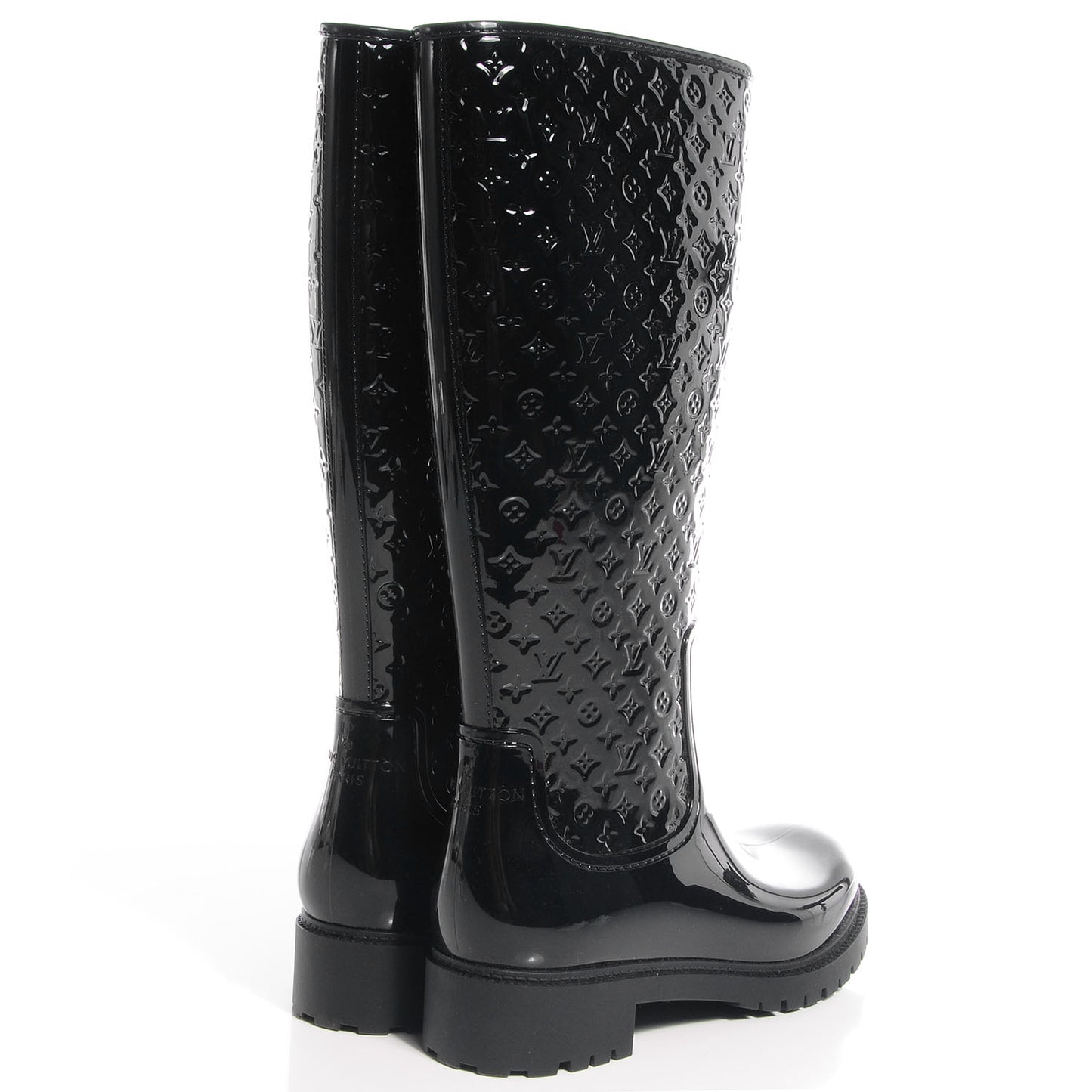 Rubber Embossed Monogram Splash Rain Boots 41 Black