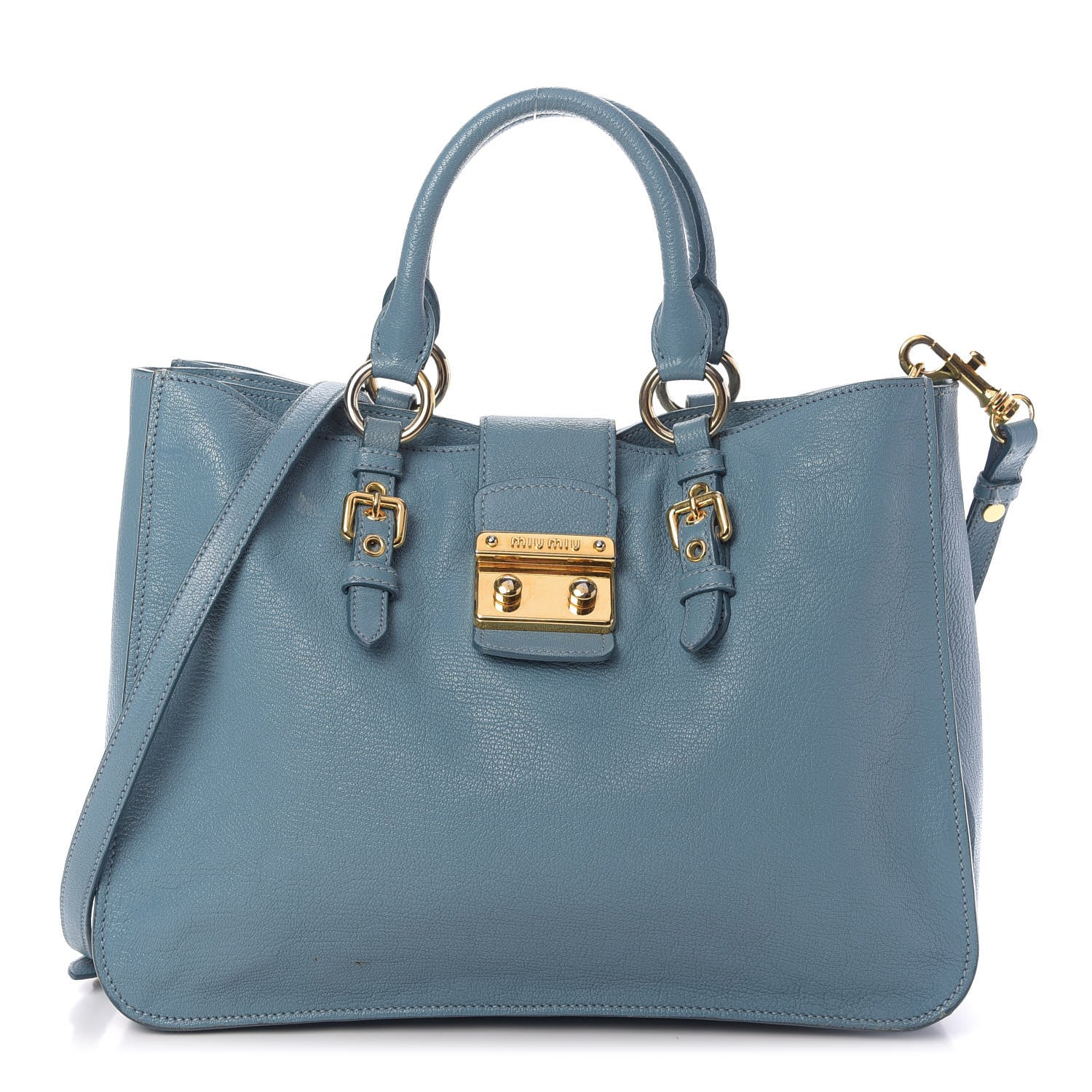 Miu Miu Goatskin Madras Shopping Tote Azzurro 1 of 12