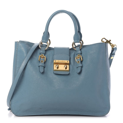 Miu Miu Goatskin Madras Shopping Tote Azzurro 1 of 12