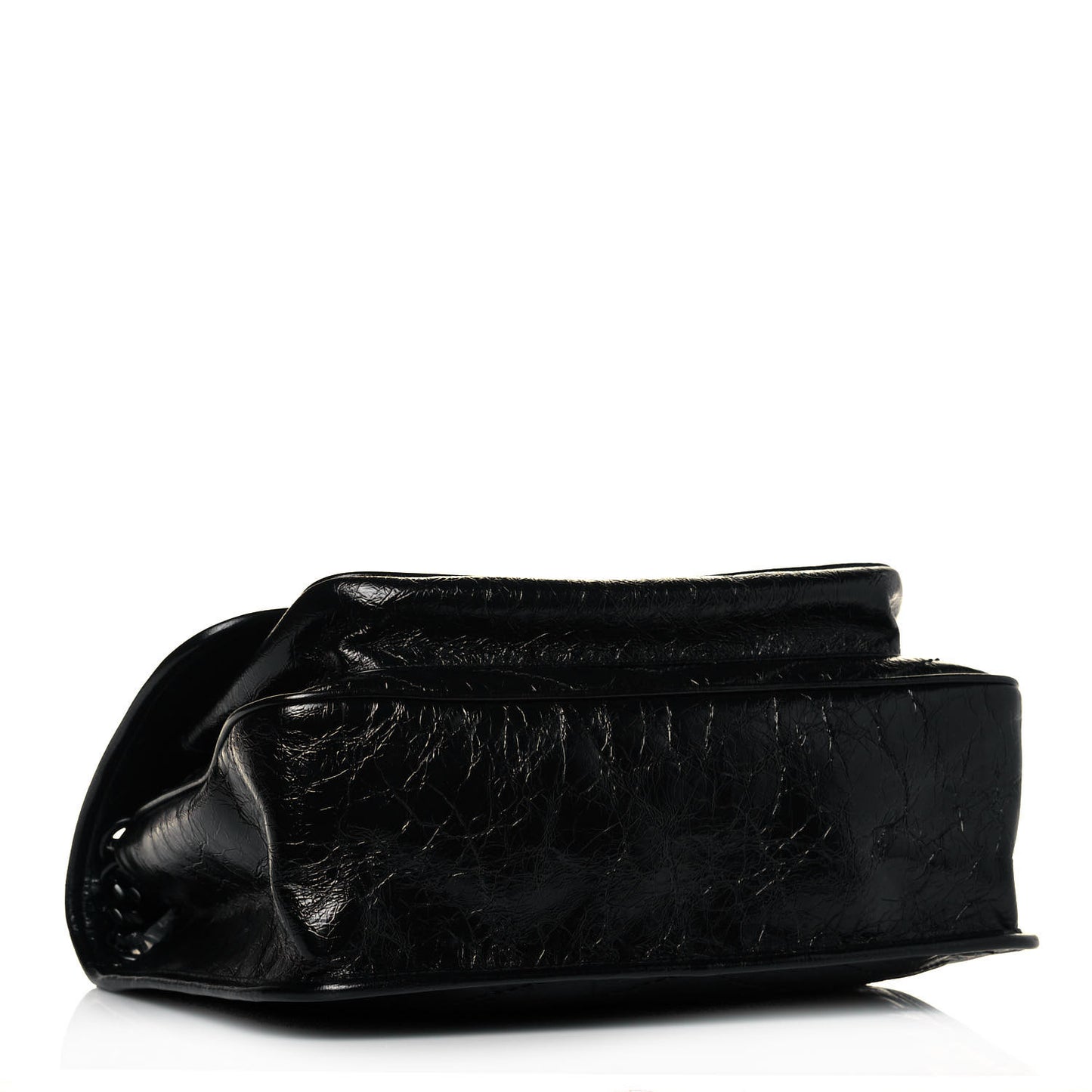 Crinkled Calfskin Matelasse Monogram Medium Niki Chain Satchel Black