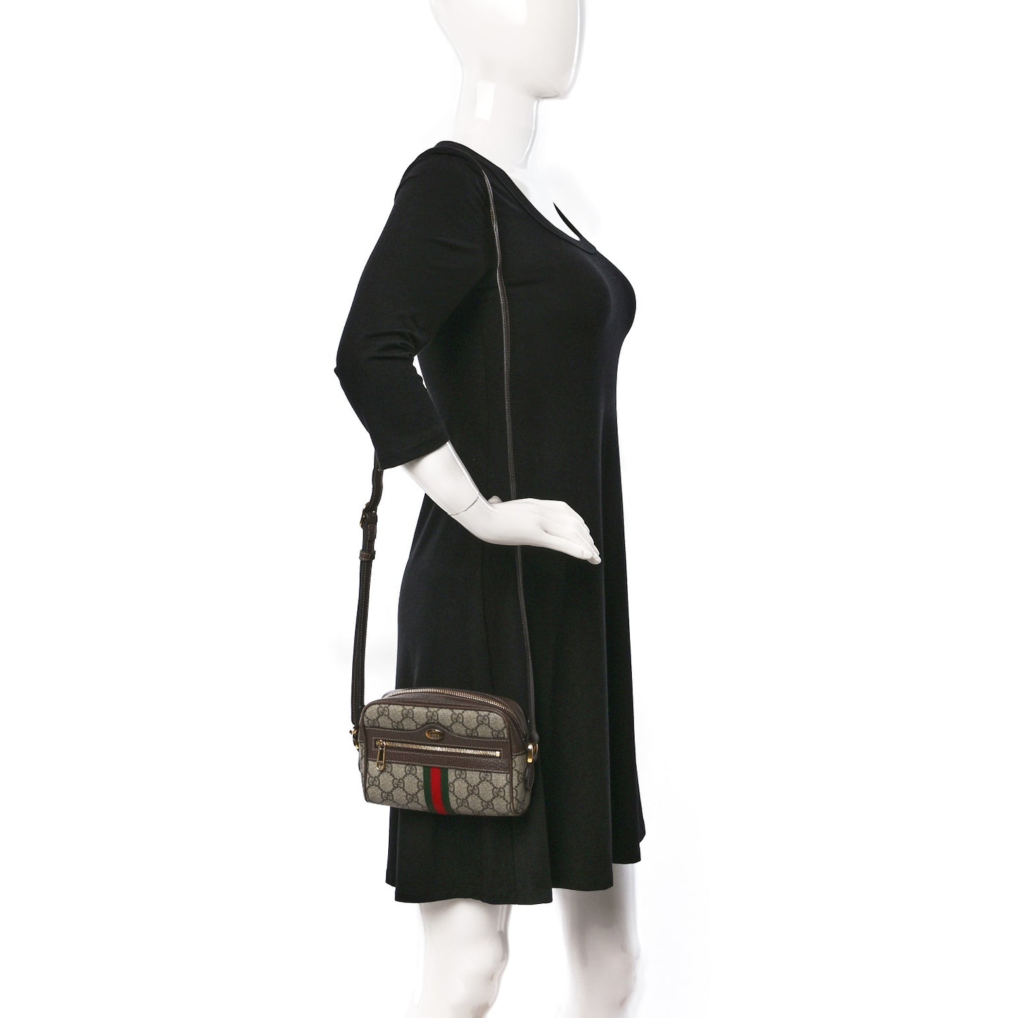 GG Supreme Monogram Web Mini Ophidia Shoulder Bag Brown