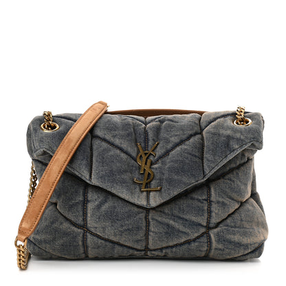 Saint Laurent Denim Quilted Small Loulou Puffer Monogram Chain Satchel Blue Cinnamon 1 of 8