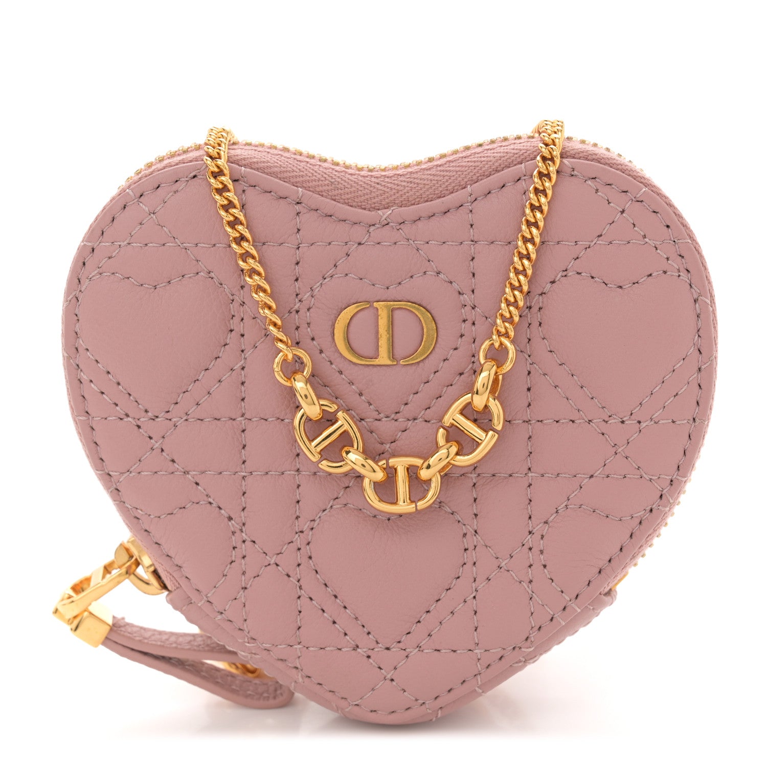 Christian Dior Calfskin Cannage Dioramour Caro Heart Pouch With Chain Old Rose 1 of 9