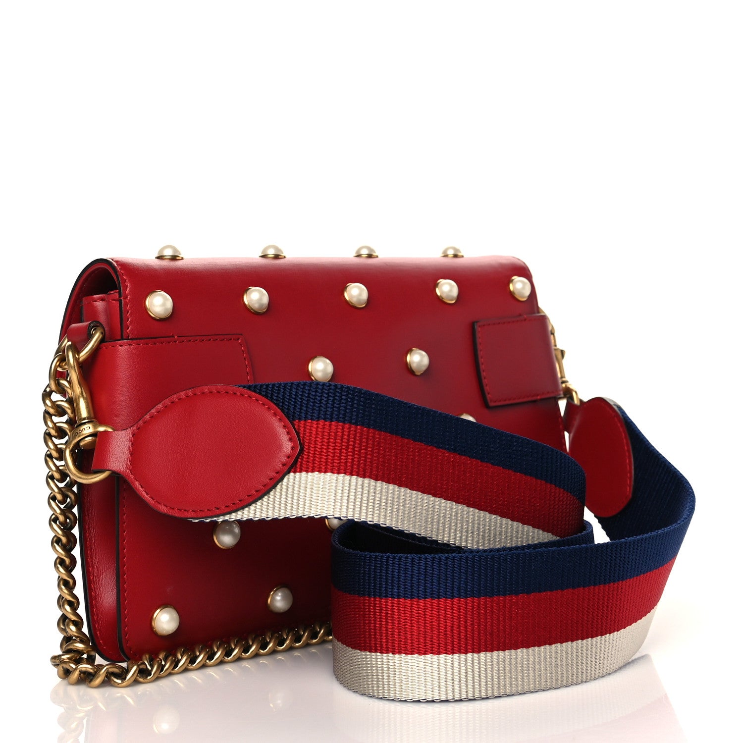 Gucci Nappa Pearl Studded Mini Queen Margaret Broadway Shoulder Bag Hibiscus Red 3 of 11