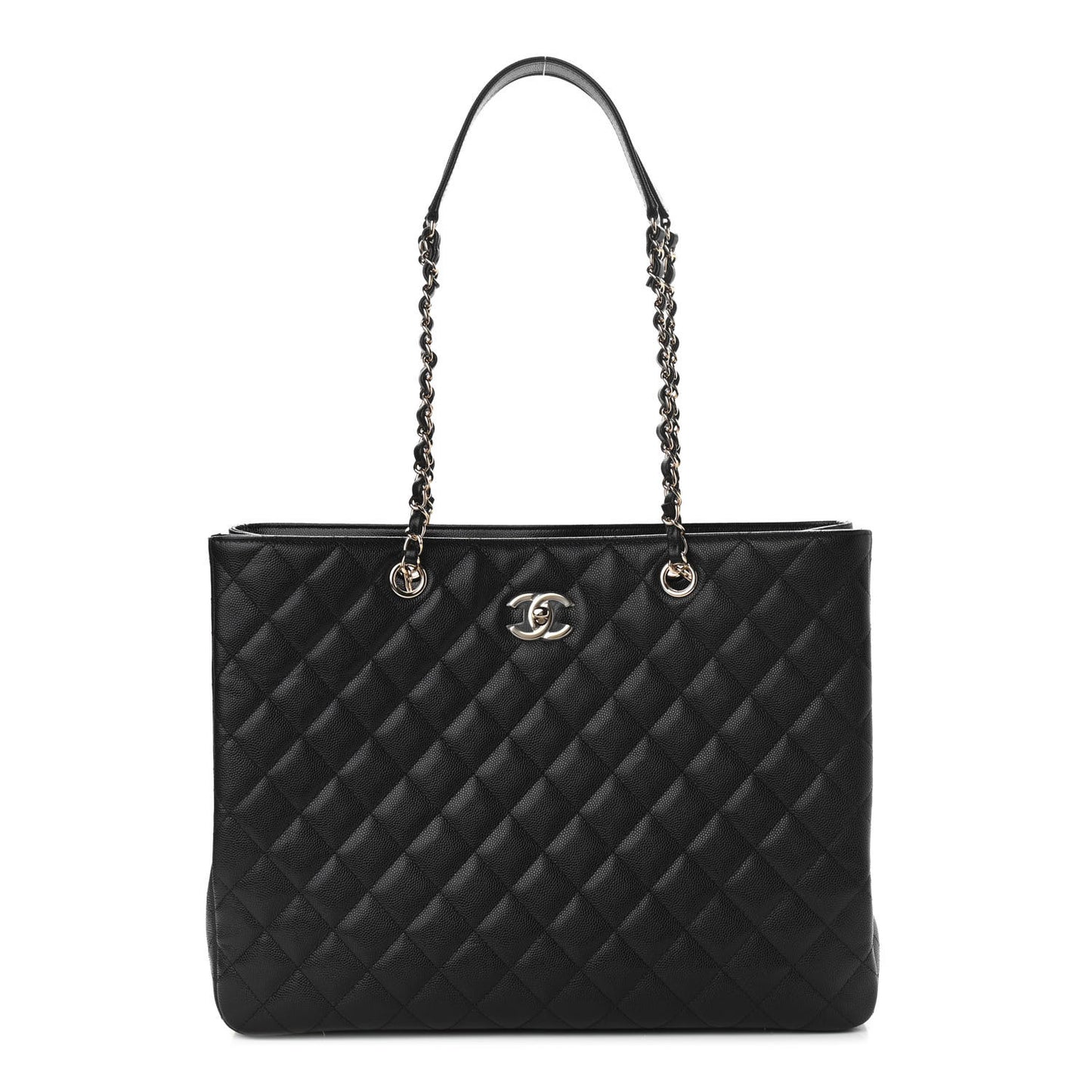 Caviar Quilted Large Shopping Tote Black