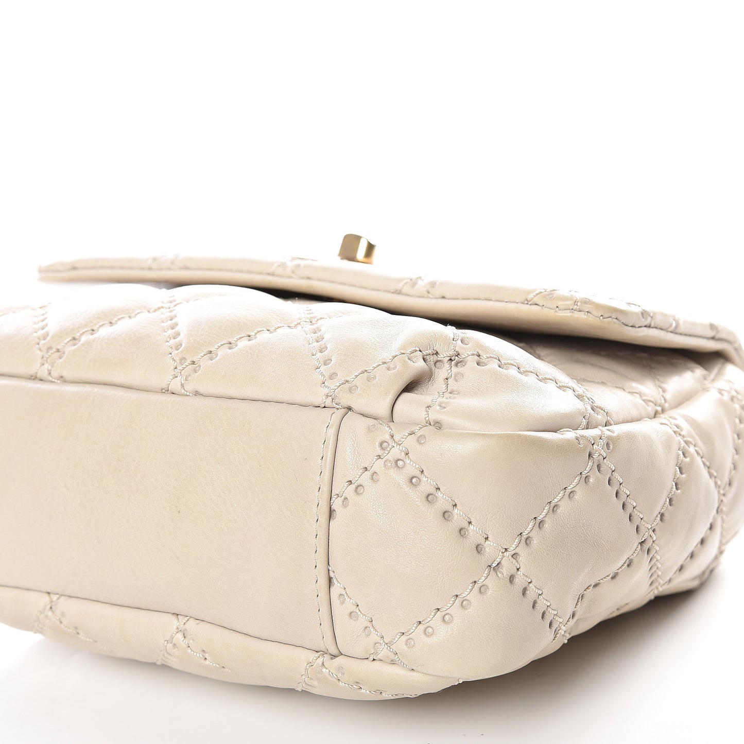 Calfskin Quilted Retro Chain Flap Beige