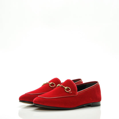 Gucci Velvet Horsebit Womens Jordaan Loafers 37.5 Hibiscus Red 3 of 8