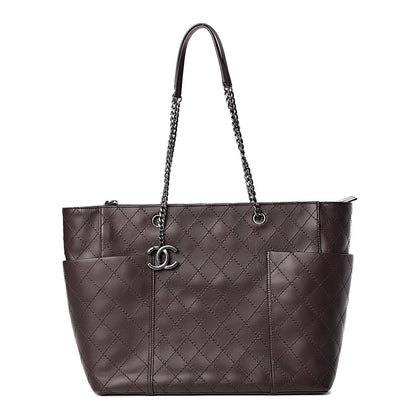 Chanel Calfskin Stitched CC Pocket Shopping Tote Dark Brown 1 of 9